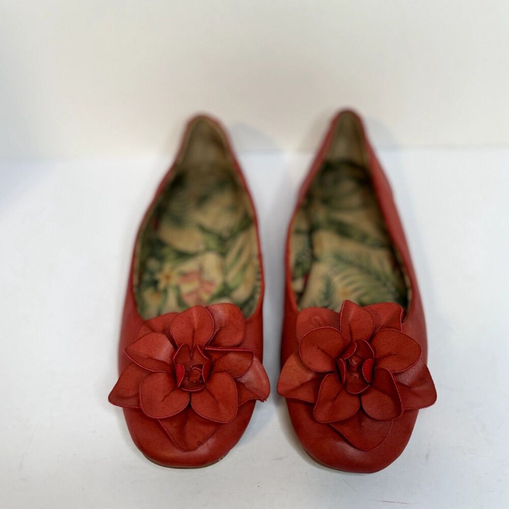 Born Comfort Red Leather Floral Ballet Flats Tropical Lining Womens 8M - Picture 2 of 8